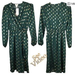 👛 (ANY 2/$60) NWT Classy APRICOT Metallic Wrap Midi Dress, Size 8